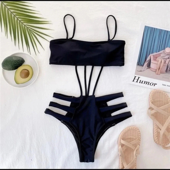 Black Strappy Swim Suit NWT - Picture 4 of 5